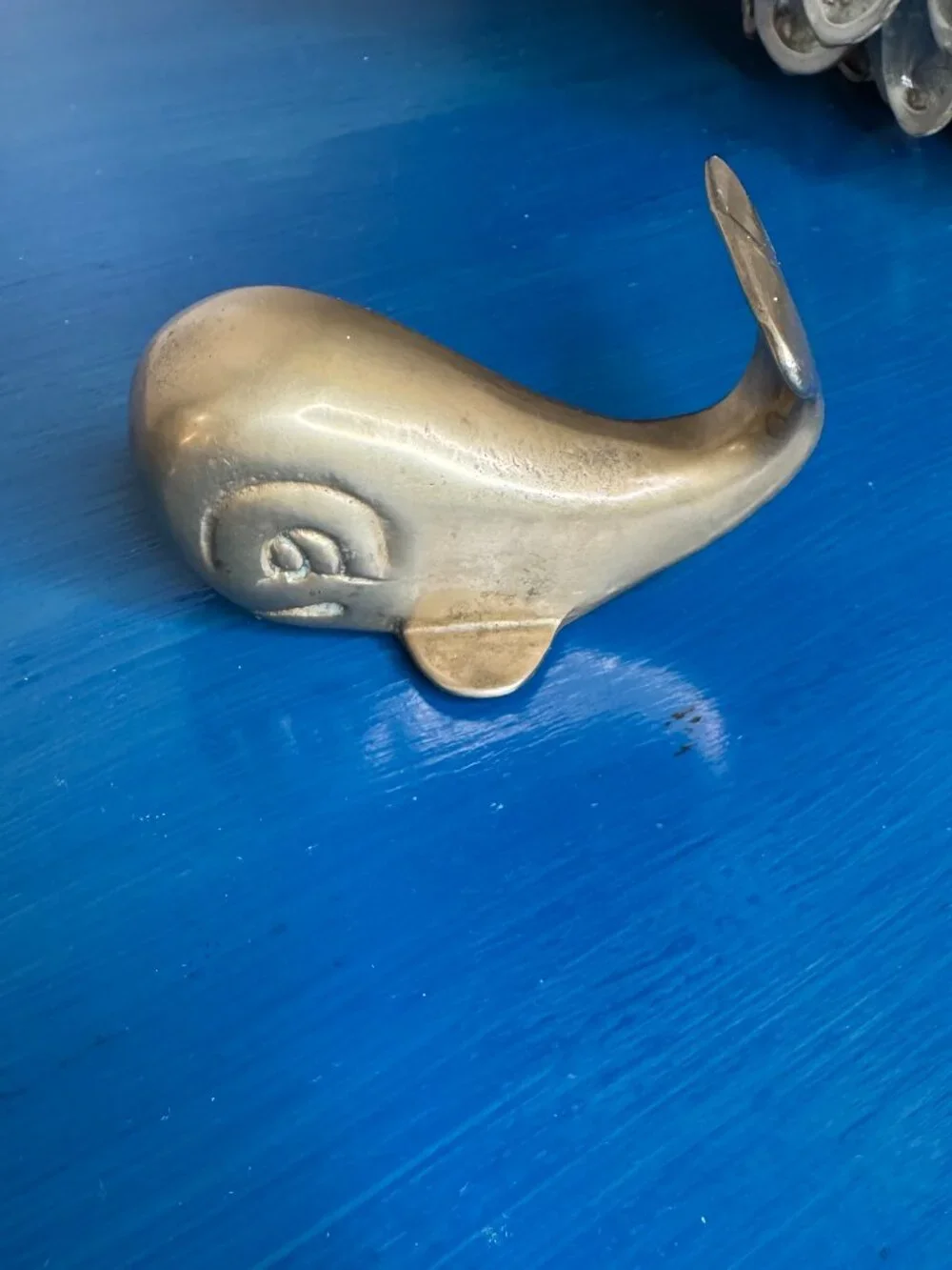 Vintage Solid Brass Whale Figurine / Paperweight
